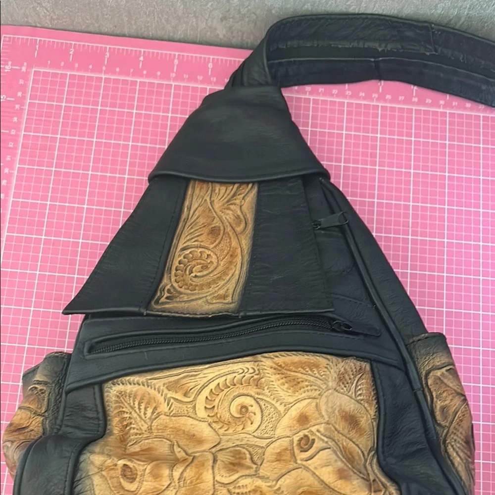 Stylish Black and Brown Backpack with Leather Accents